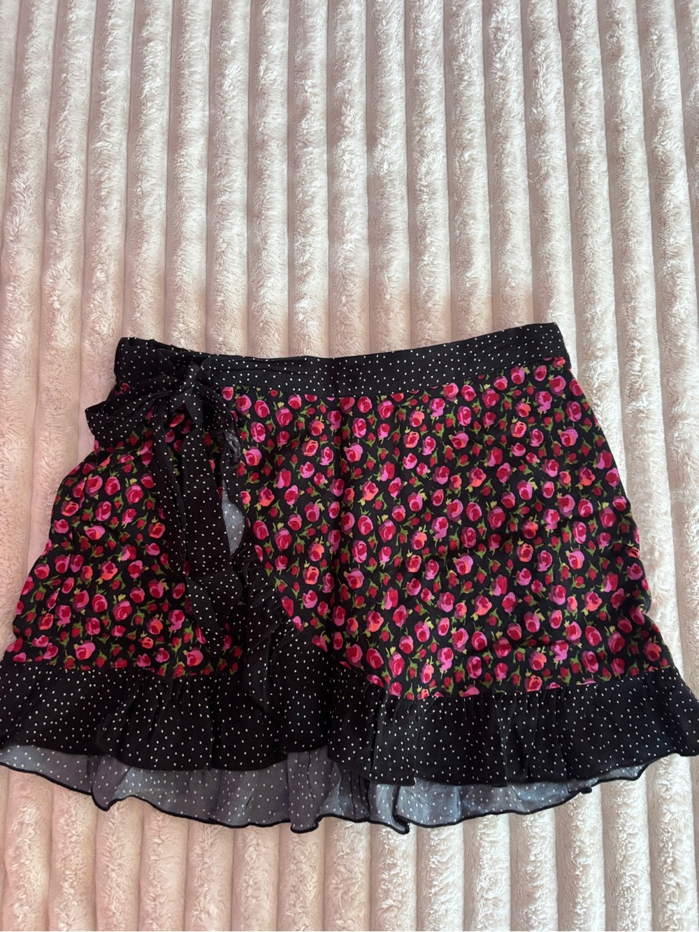 Urban outfitters Floral Black & Pink Ruffle Mini Skirt
